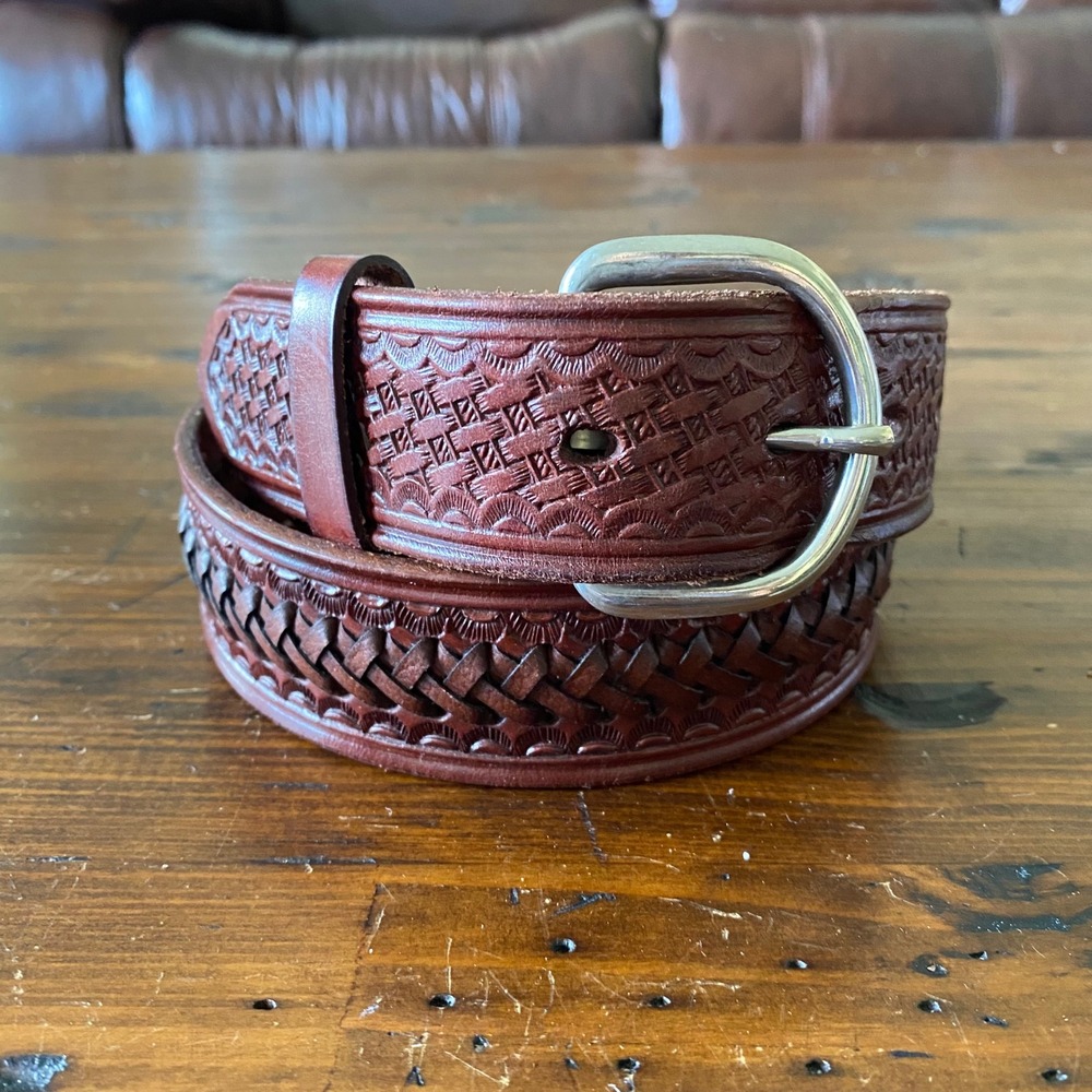 RM Made in Mexico Brown Leather Basketweave Braided Belt Size 30